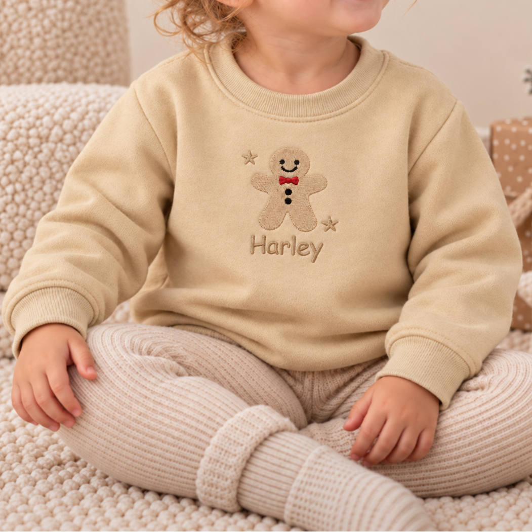 Personalised Kids Embroidered Gingerbread Christmas Jumper