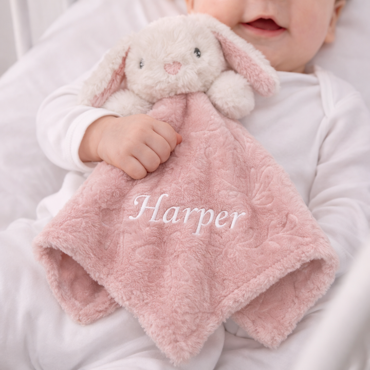 Personalised Embroidered Pink Bunny Comforter