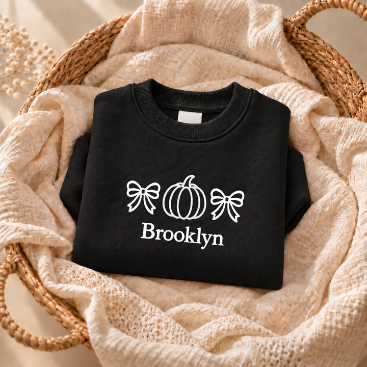 Embroidered Pink Bow Pumpkin Halloween Sweatshirt