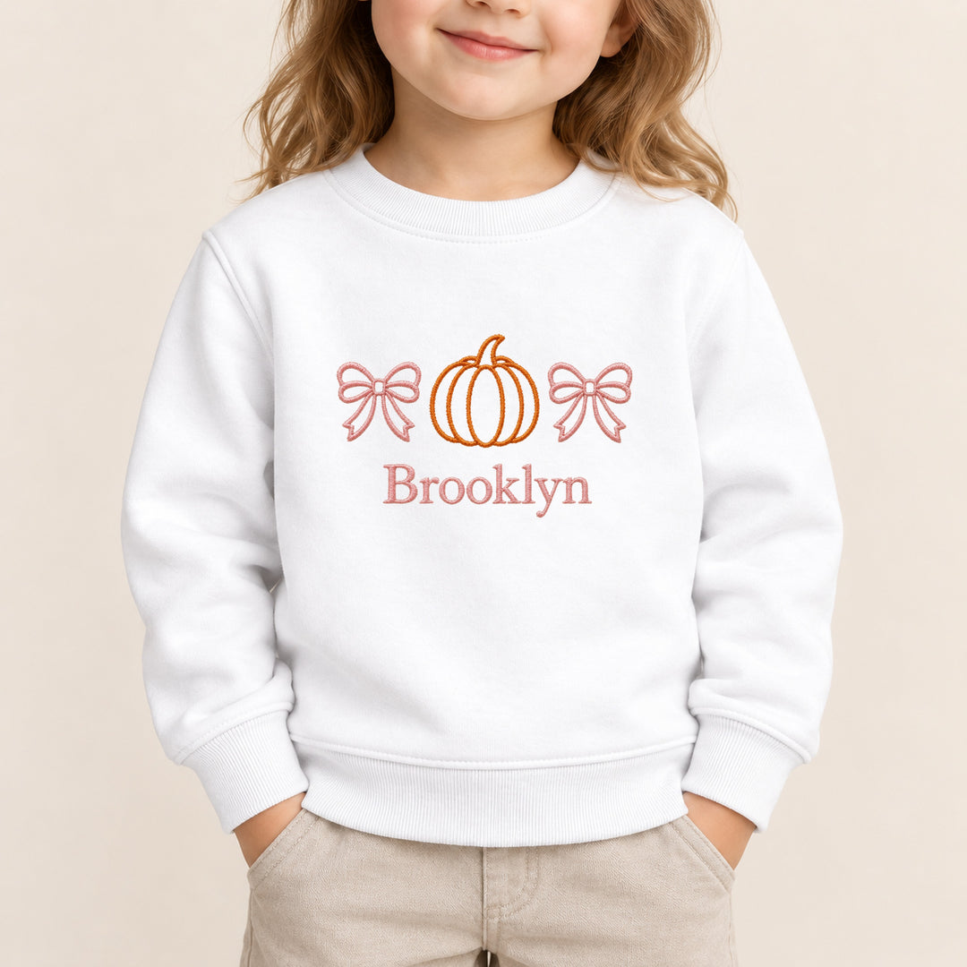 Embroidered Pink Bow Pumpkin Halloween Sweatshirt