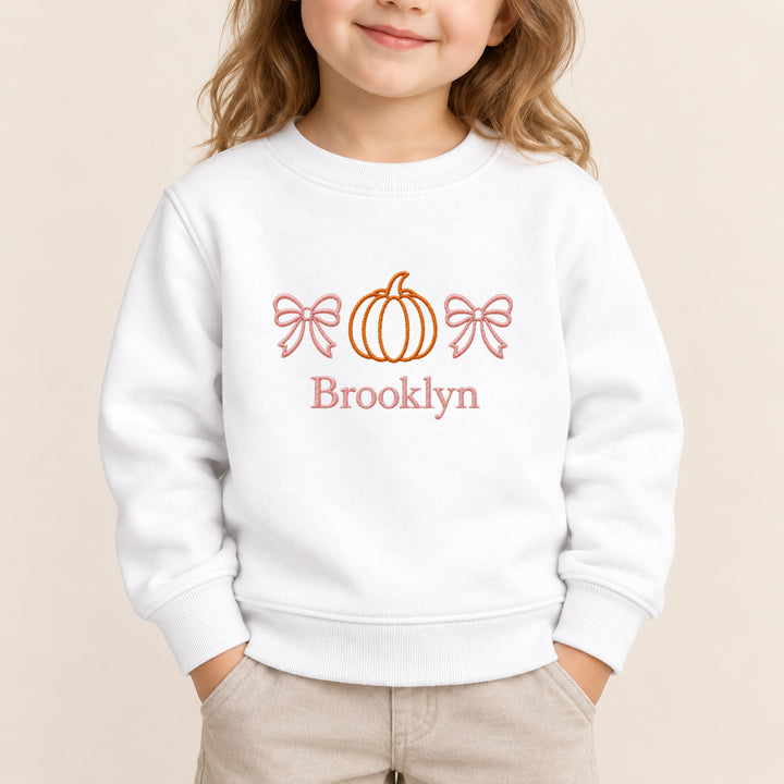Embroidered Pink Bow Pumpkin Halloween Sweatshirt