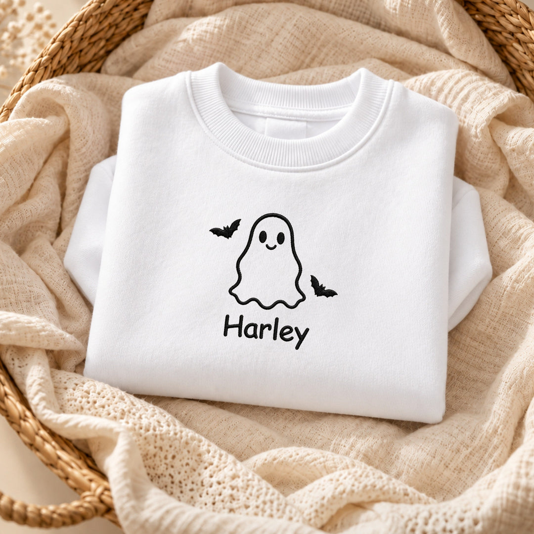 Embroidered Ghost Name Halloween Sweatshirt