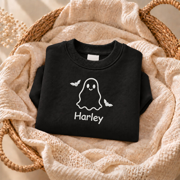 Embroidered Ghost Name Halloween Sweatshirt