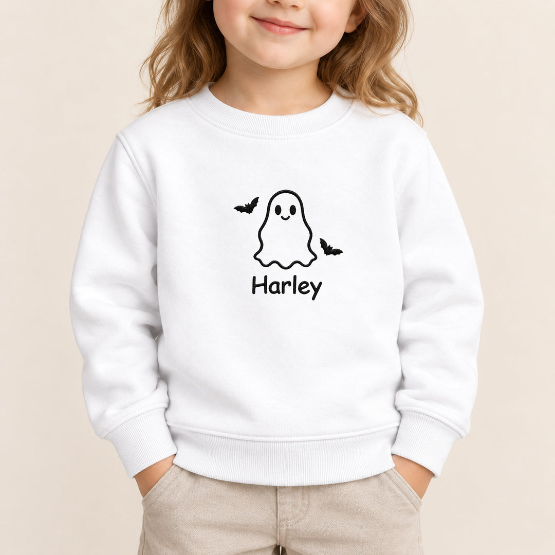 Embroidered Ghost Name Halloween Sweatshirt