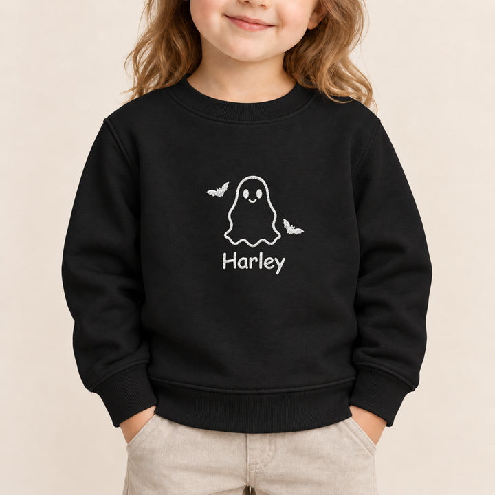 Embroidered Ghost Name Halloween Sweatshirt