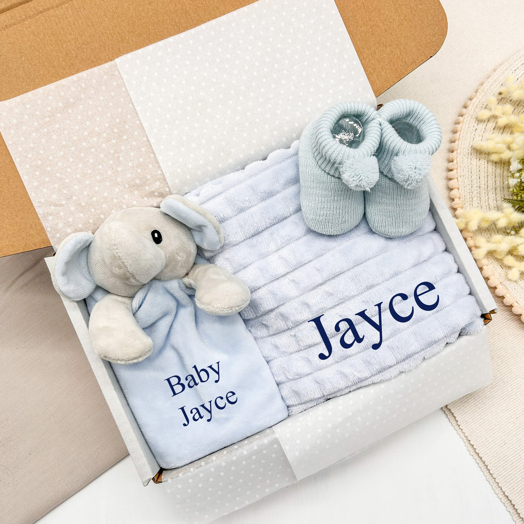 Embroidered Blue Blanket & Comforter Gift Hamper