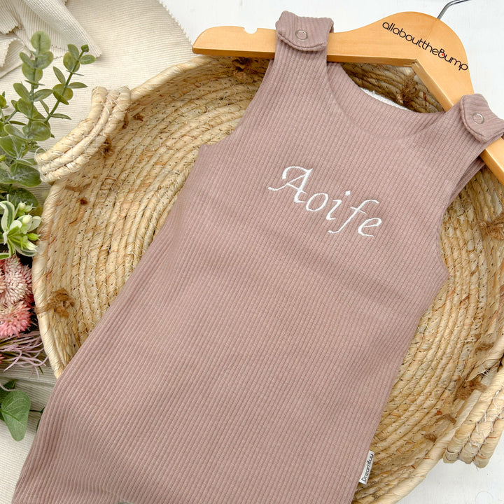 Embroidered Name Ribbed Dungarees