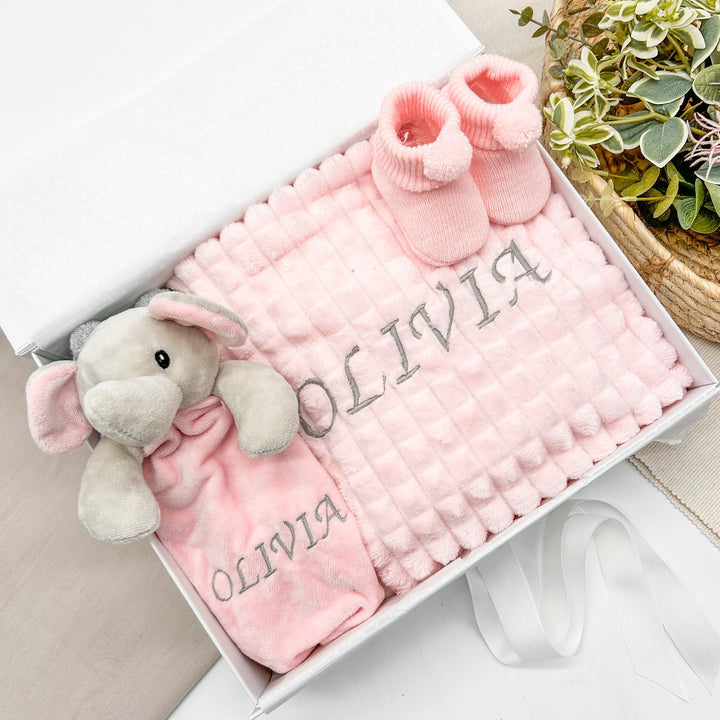 Embroidered Pink Blanket & Comforter Gift Hamper