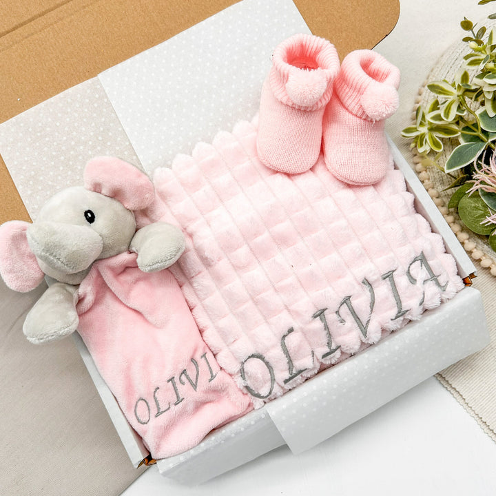 Embroidered Pink Blanket & Comforter Gift Hamper