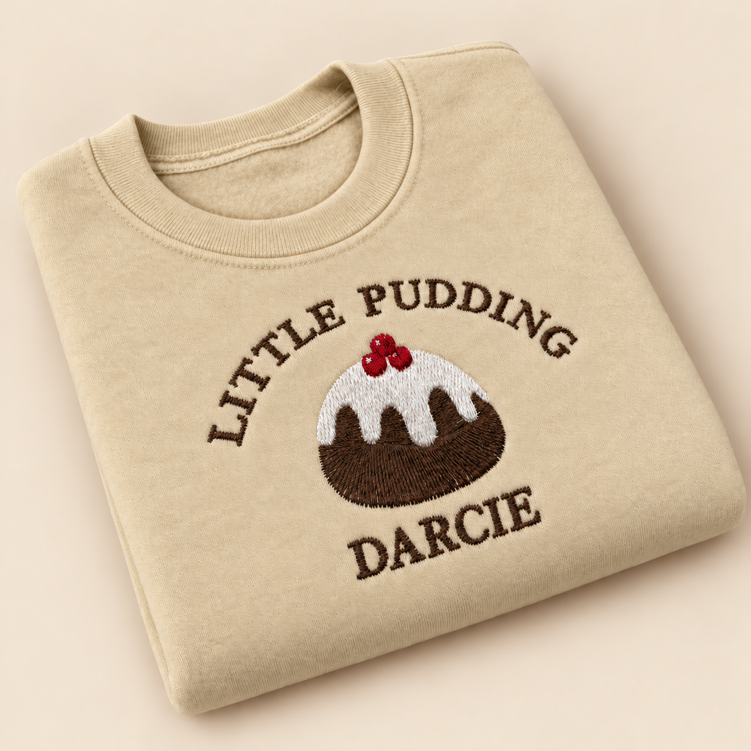 Personalised Kids Embroidered Little Pudding Christmas Jumper