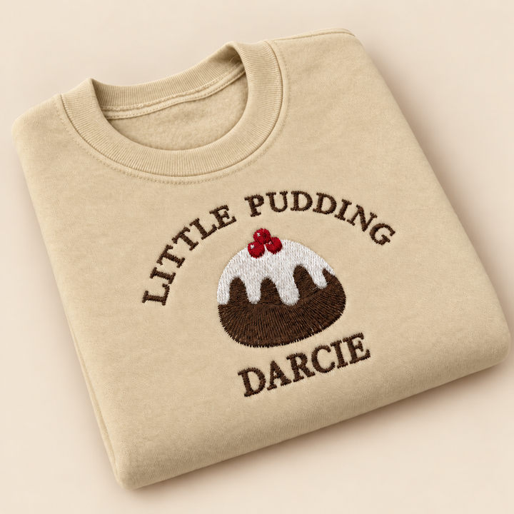 Personalised Kids Embroidered Little Pudding Christmas Jumper