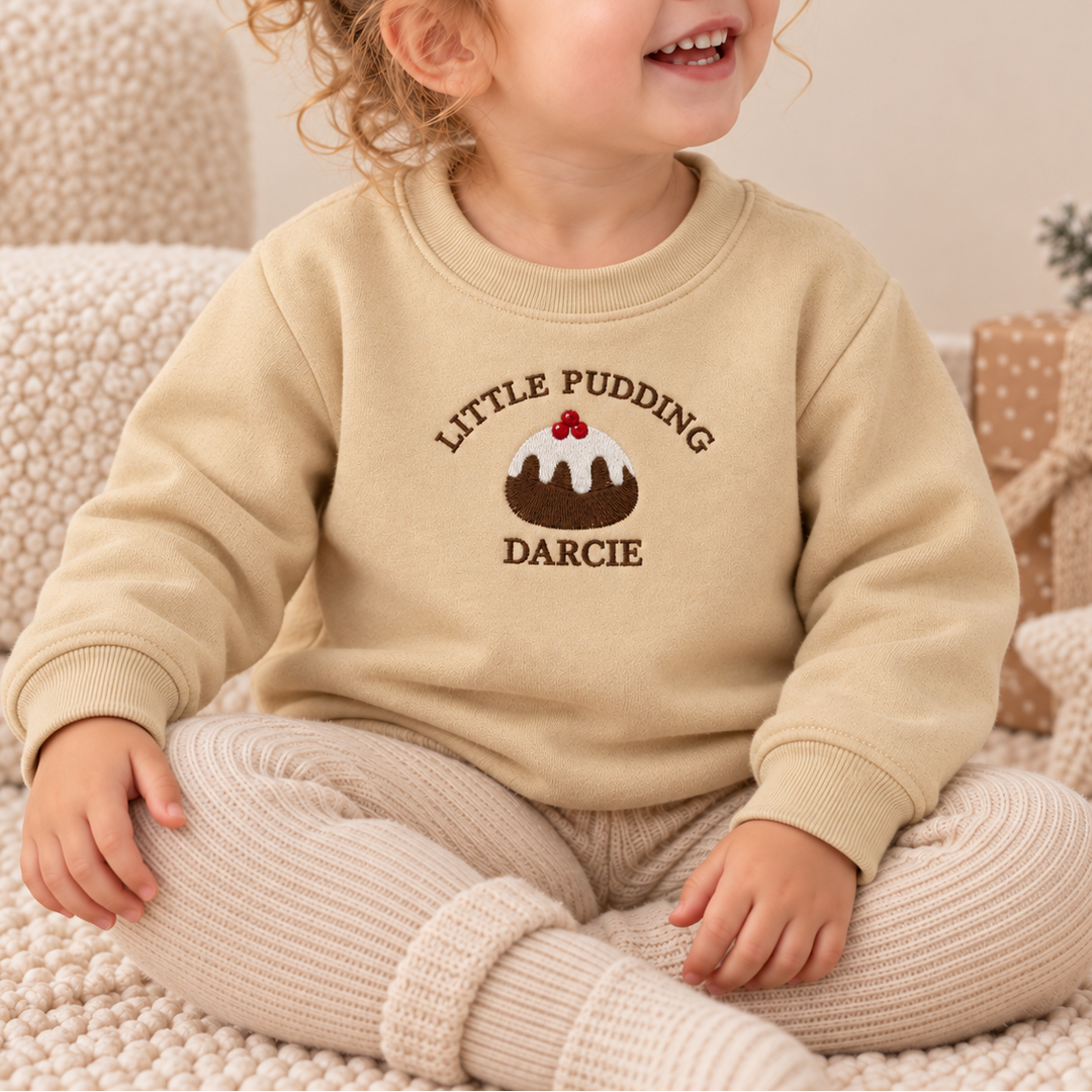 Personalised Kids Embroidered Little Pudding Christmas Jumper