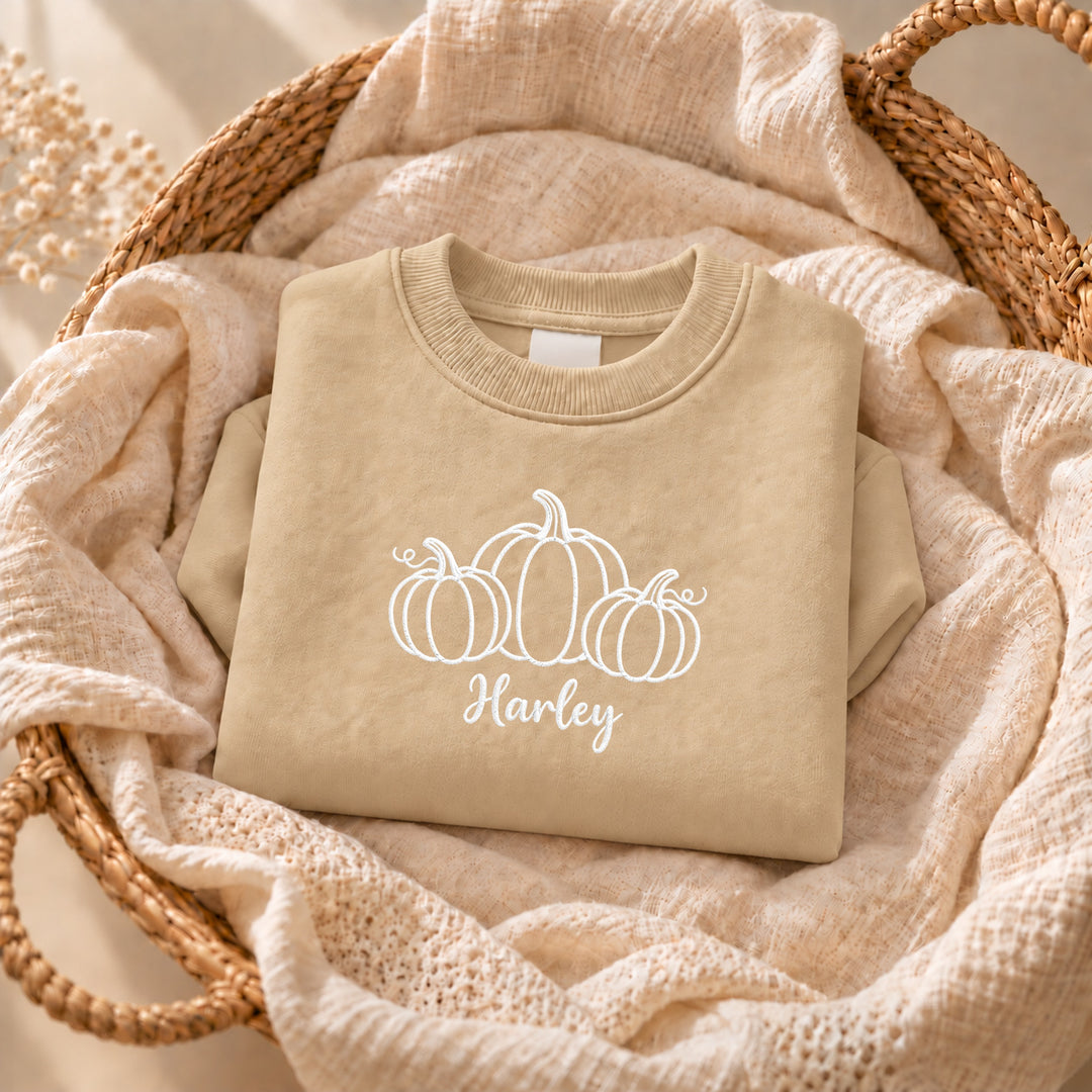 Embroidered Three Pumpkin Halloween Sweatshirt