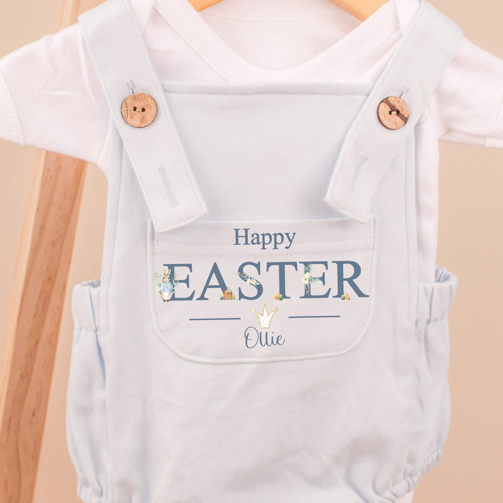 Personalised Happy Easter Blue Dungarees