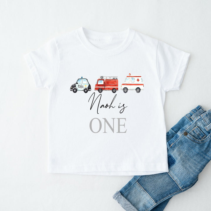 Personalised Red Fire Truck Birthday T-shirt