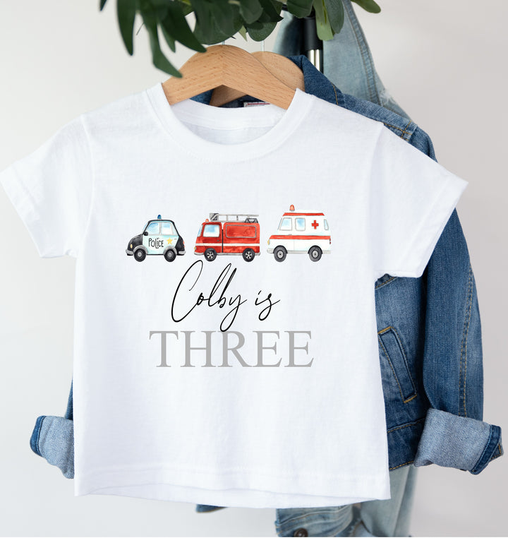 Personalised Red Fire Truck Birthday T-shirt