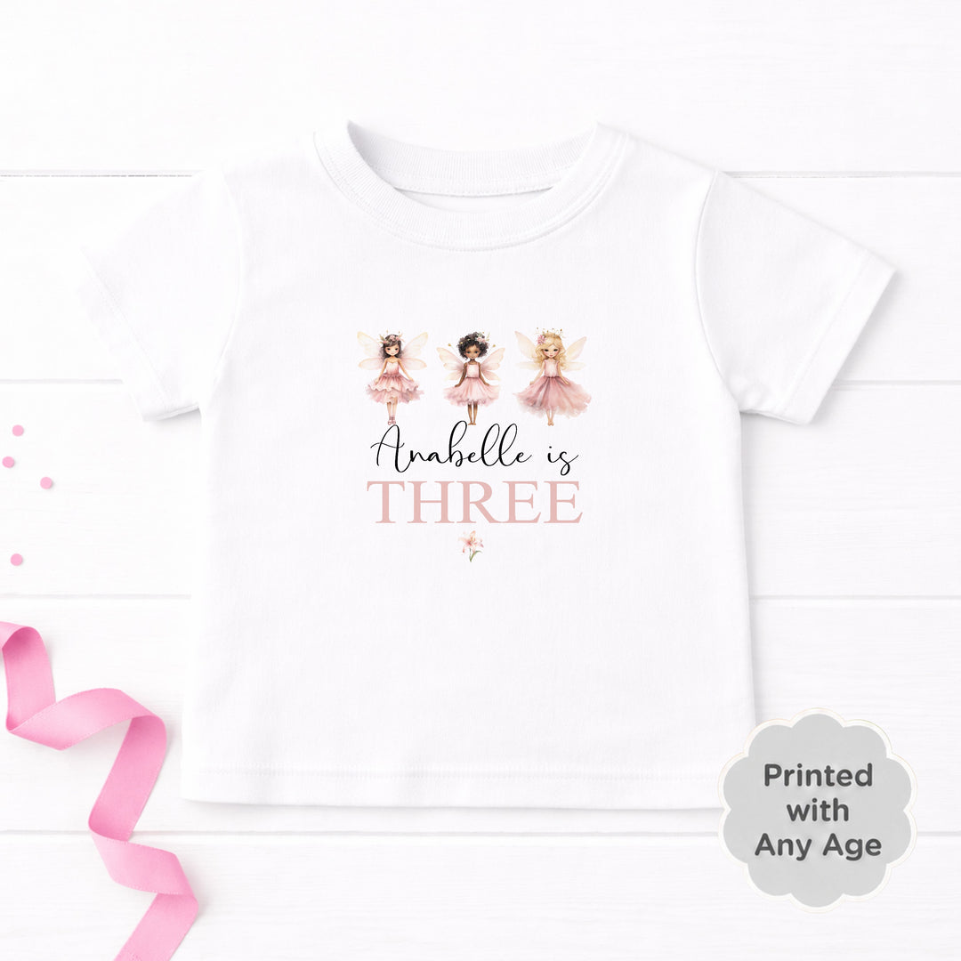 Personalised Pink Fairies Any Age Birthday T-shirt