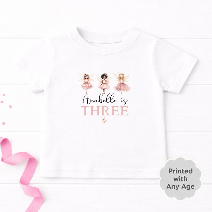 Personalised Pink Fairies Any Age Birthday T-shirt