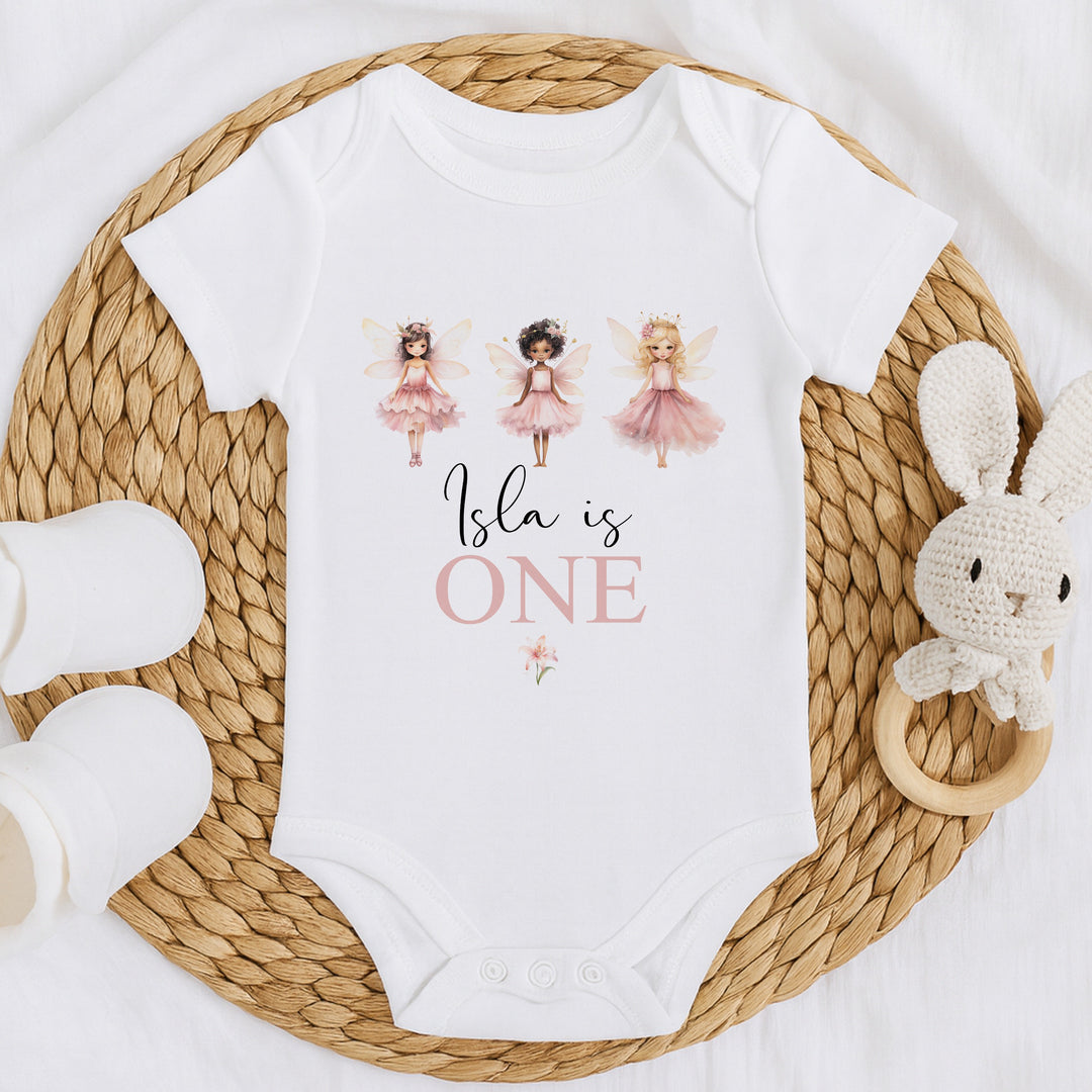 Personalised Pink Fairies First Birthday Vest