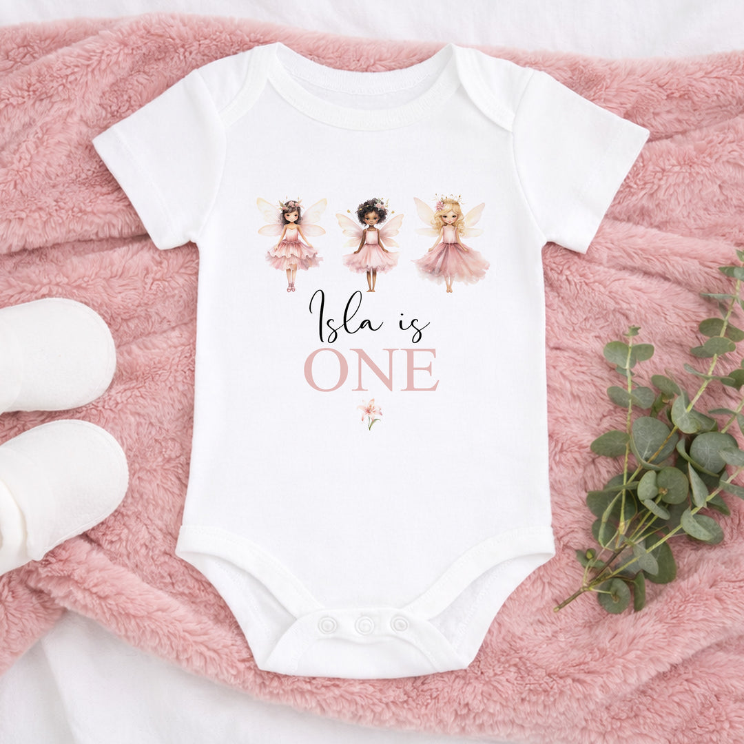 Personalised Pink Fairies First Birthday Vest