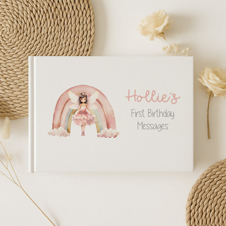 Personalised Pink Fairy First Birthday Guest Book