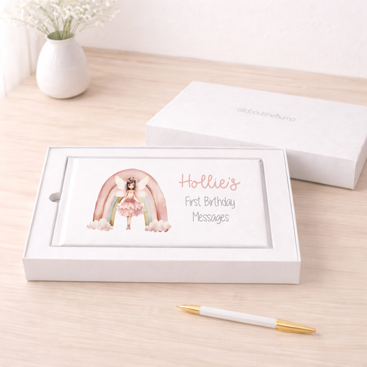 Personalised Pink Fairy First Birthday Guest Book