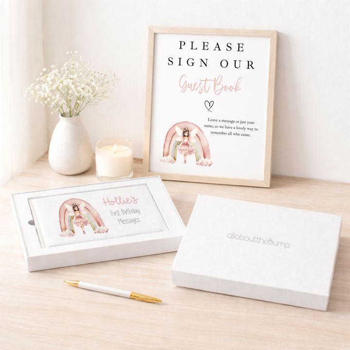 Personalised Pink Fairy First Birthday Guest Book