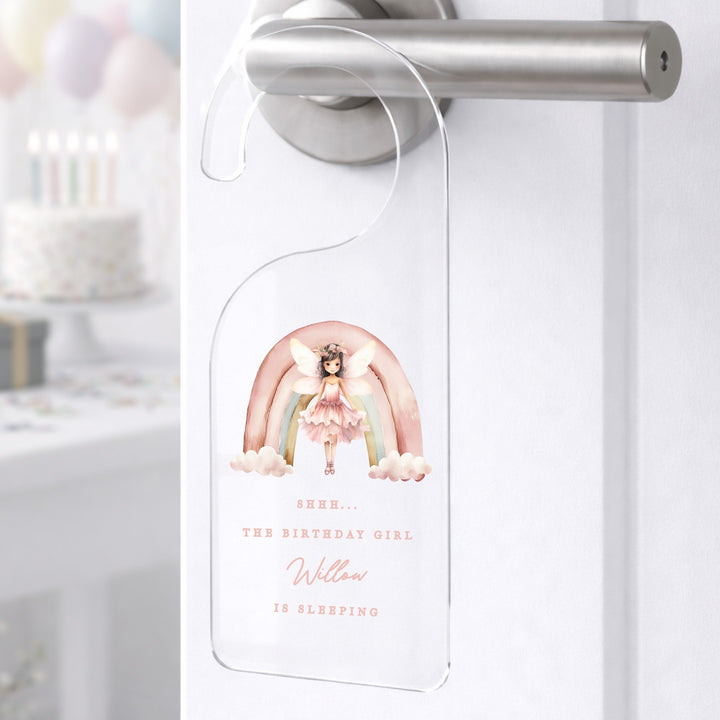 Personalised Pink Fairy The Birthday Girl Is Sleeping Door Sign