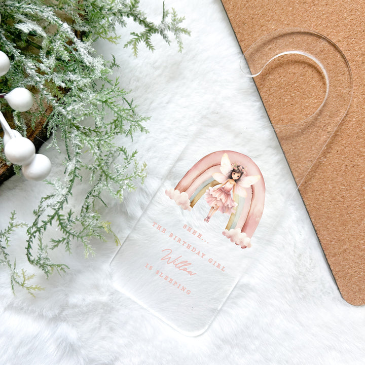 Personalised Pink Fairy The Birthday Girl Is Sleeping Door Sign