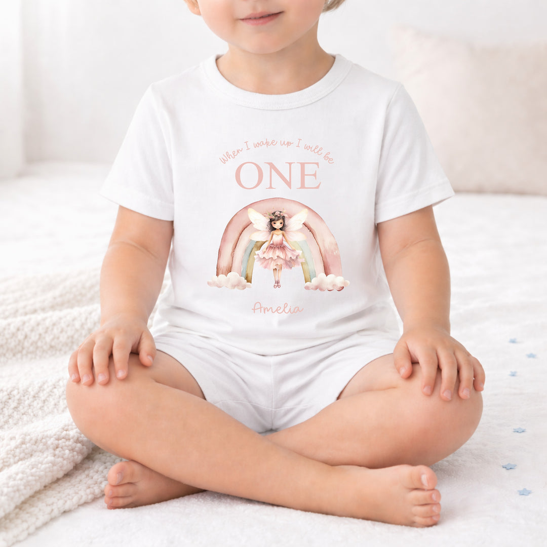 Personalised Pink Fairy Rainbow First Birthday Short Sleeve Pyjamas
