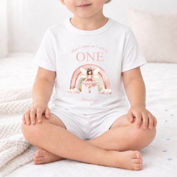 Personalised Pink Fairy Rainbow First Birthday Short Sleeve Pyjamas