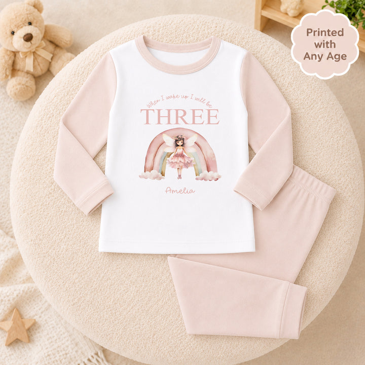Personalised Pink Fairy Rainbow Any Age Birthday Pyjamas
