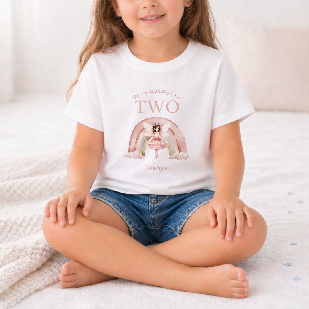 Personalised Pink Fairy Rainbow Any Age Birthday T-Shirt