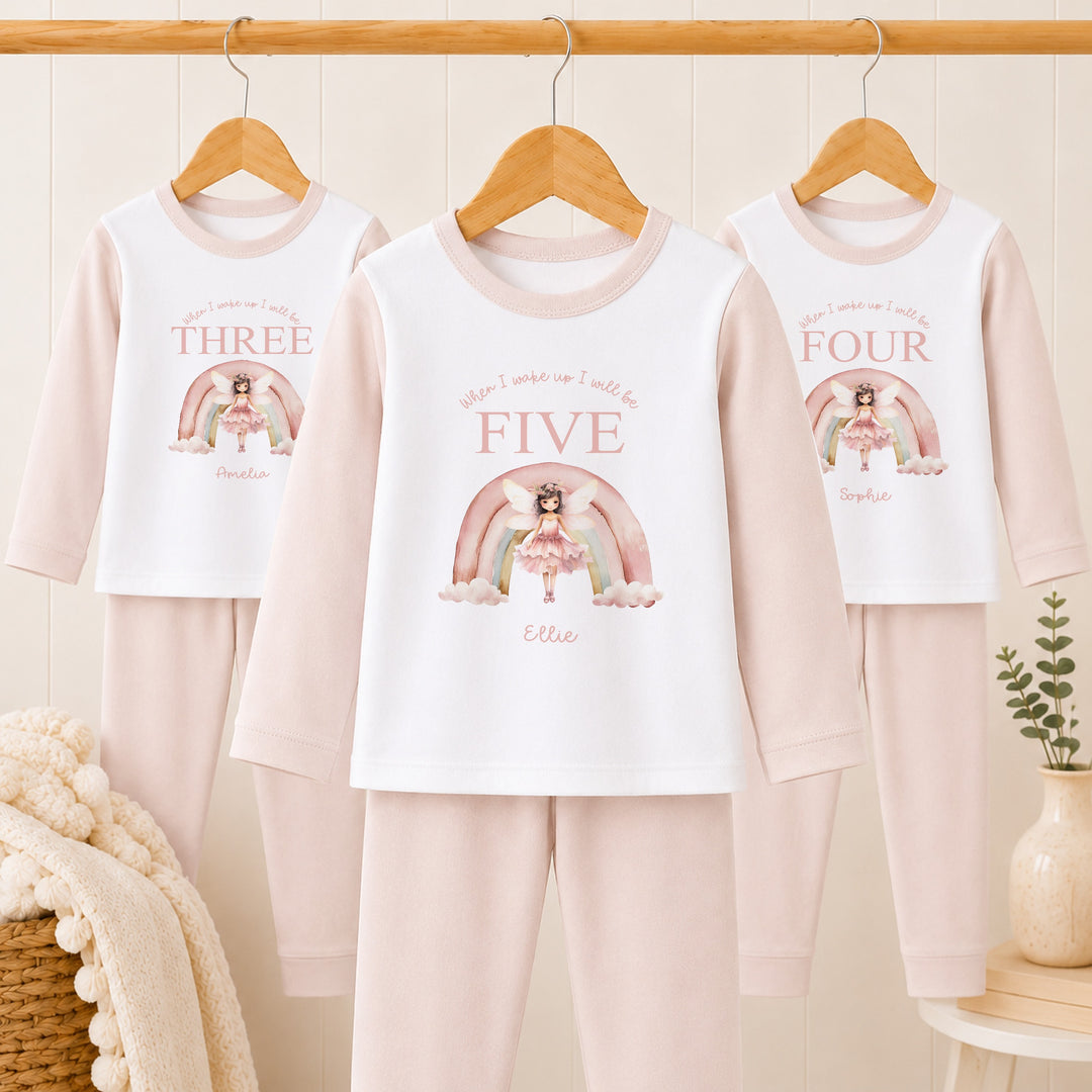Personalised Pink Fairy Rainbow Any Age Birthday Pyjamas