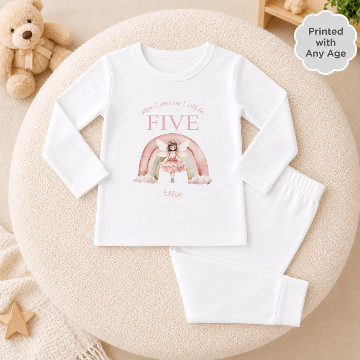 Personalised Pink Fairy Rainbow Any Age Birthday Pyjamas