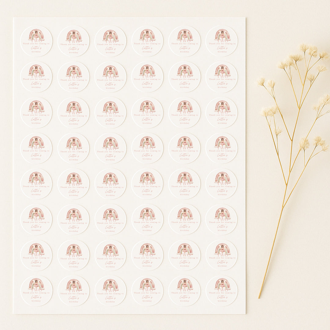 Personalised Pink Fairy Birthday Stickers