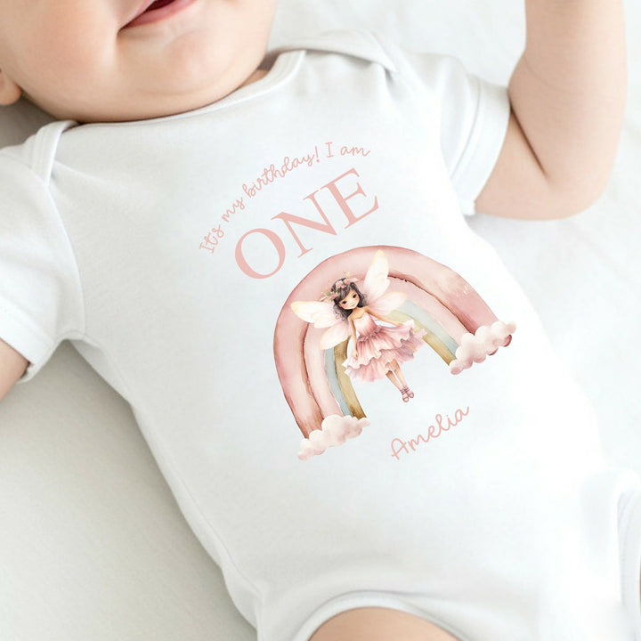 Personalised Pink Fairy Today I Am One First Birthday Vest