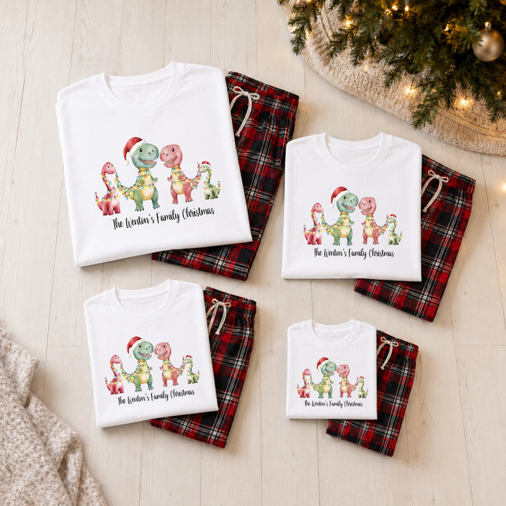 Personalised Dinosaur Family Matching Tartan Christmas Pyjamas