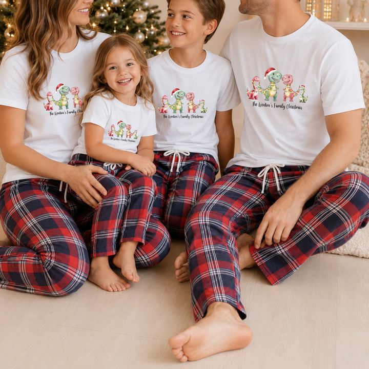 Personalised Dinosaur Family Matching Tartan Christmas Pyjamas