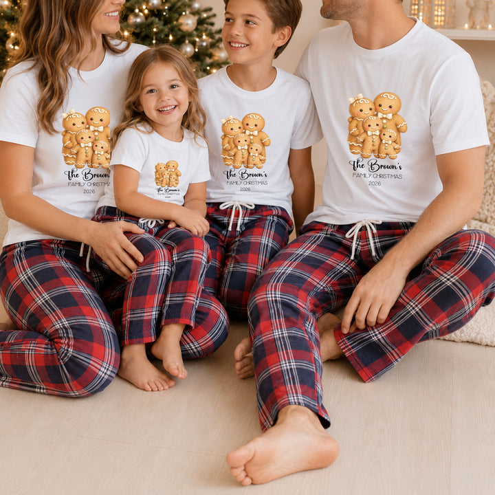 Personalised Gingerbread Family Matching Tartan Christmas Pyjamas