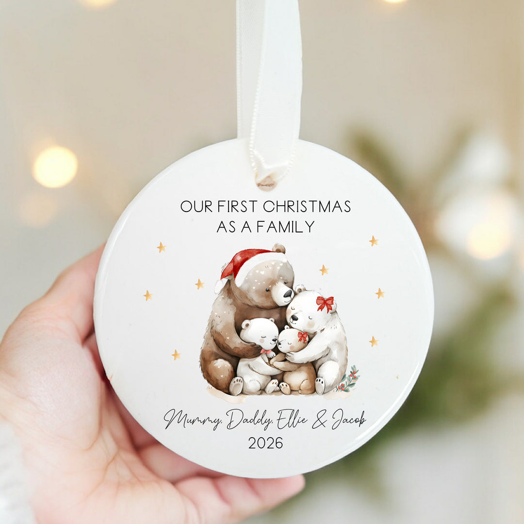 Personalised Bears Ceramic Our First Family Christmas Bauble