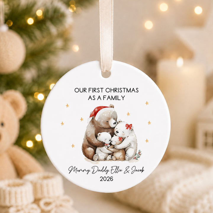 Personalised Bears Ceramic Our First Family Christmas Bauble