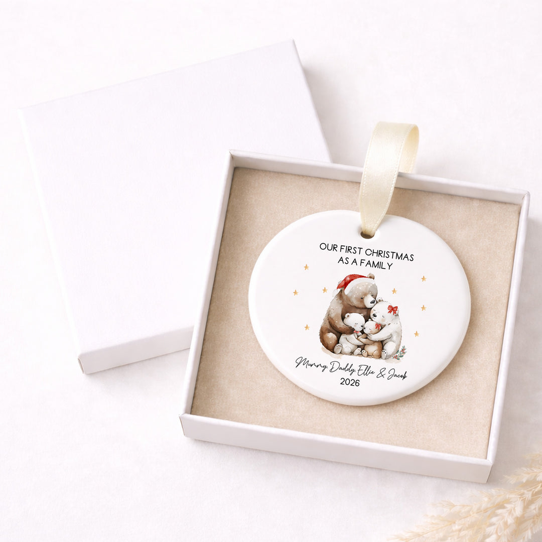 Personalised Bears Ceramic Our First Family Christmas Bauble
