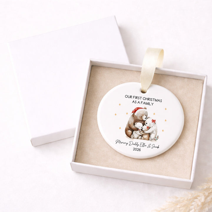 Personalised Bears Ceramic Our First Family Christmas Bauble