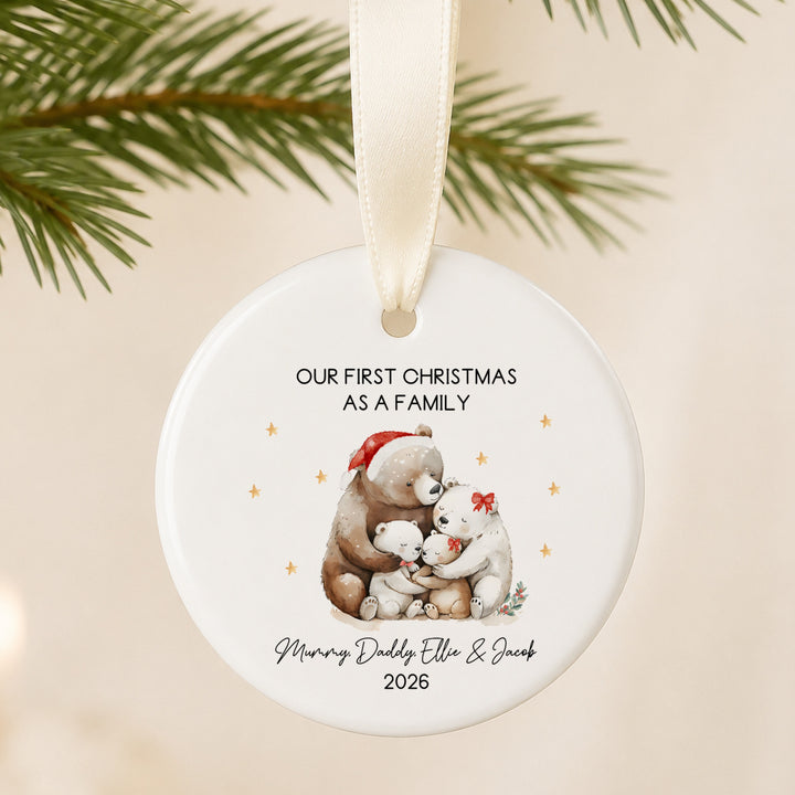 Personalised Bears Ceramic Our First Family Christmas Bauble