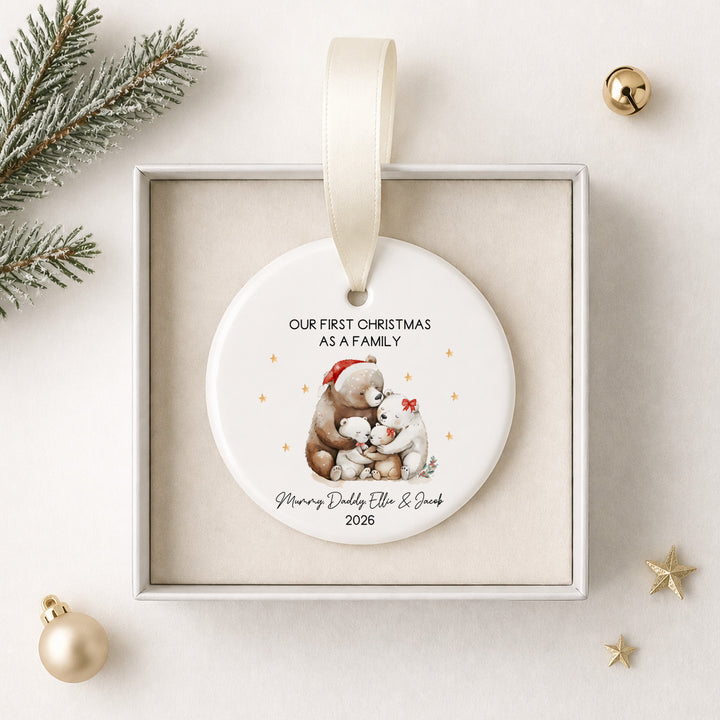 Personalised Bears Ceramic Our First Family Christmas Bauble