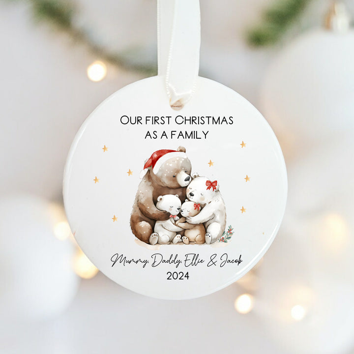 Personalised Our First Family of Four Bear Cermaic Ornament