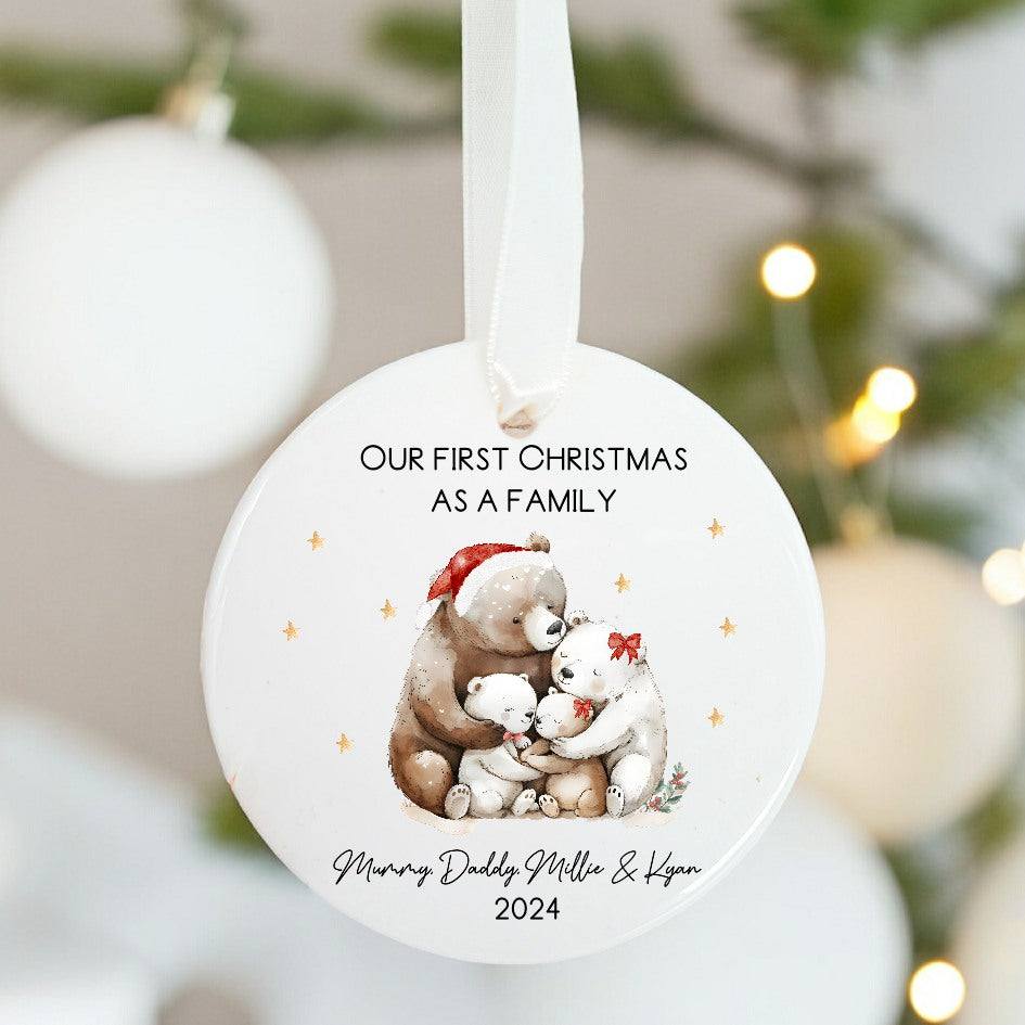 Personalised Our First Family of Four Bear Cermaic Ornament