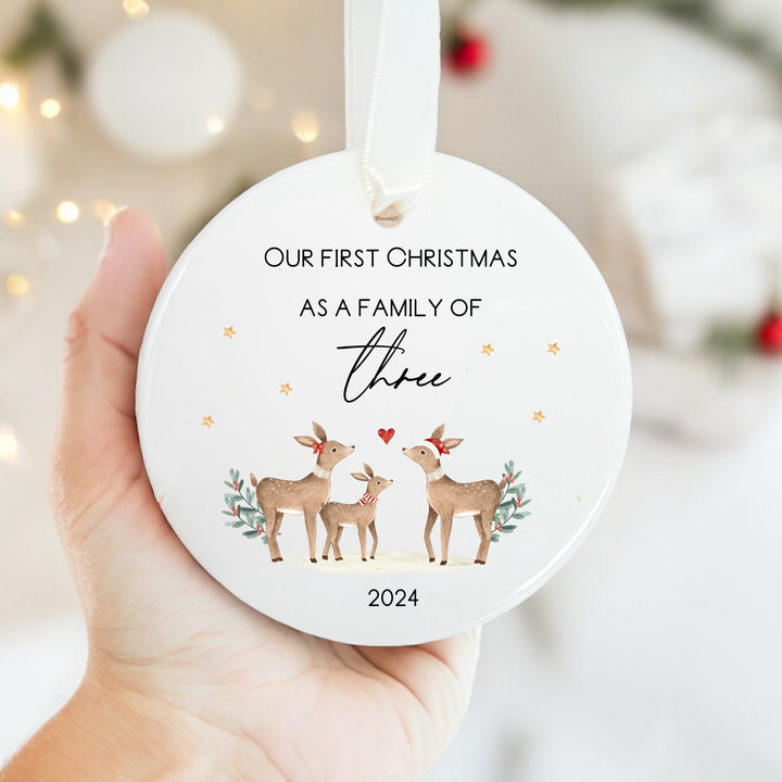 Personalised Our First Family of Three or Four Cermanic Ornament