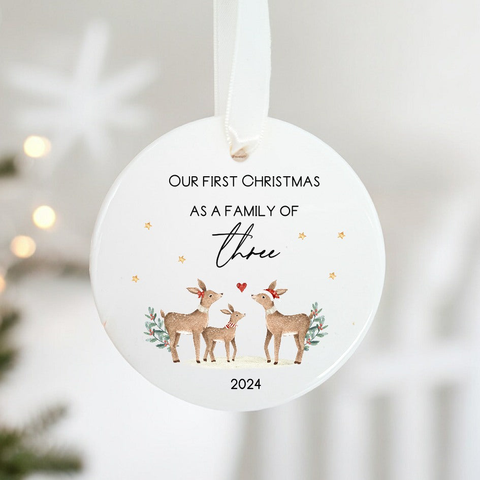 Personalised Our First Family of Three or Four Cermanic Ornament